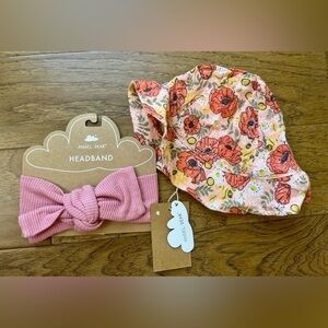 Angel Dear‎ Girl Bundle- Floral Hat and Solid Headband, NWT